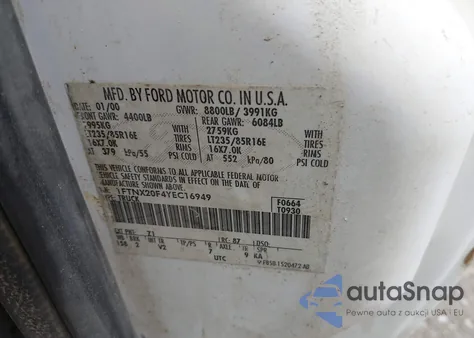 2000 Ford F-250 z USA, uszkodzony, nr VIN 1FTNX20F4YEC16949